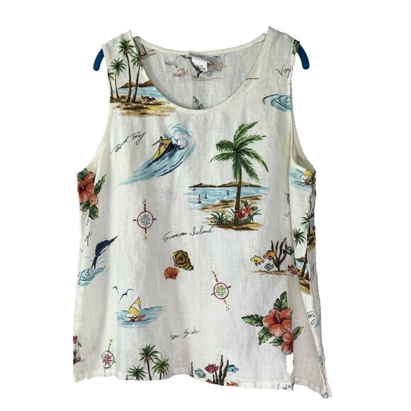 Hot Cotton Marc Ware Womens 1X Beach Island White Linen Top Cottagecore Resort - Picture 2 of 14